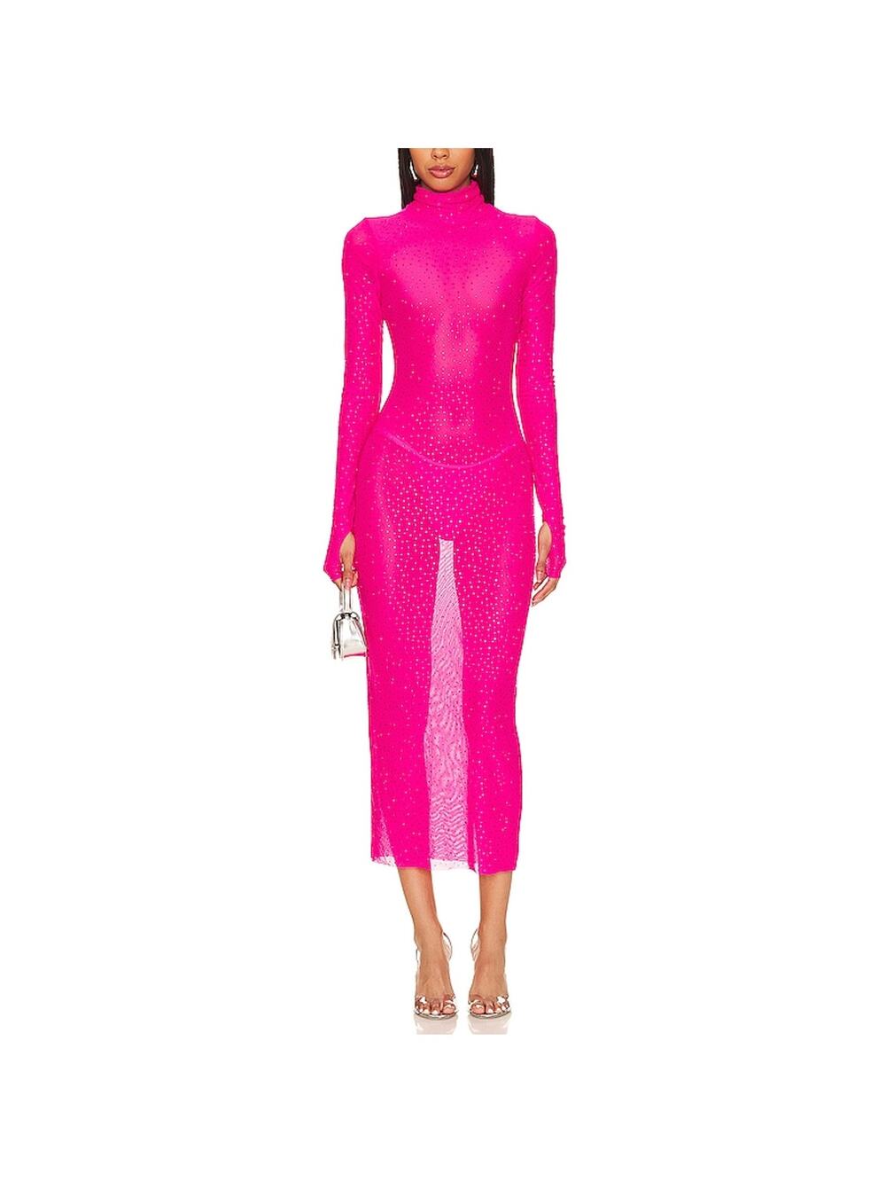Afrm Sparkling Glow Pink Shailene Rhinestone Midi Dress Size Xxs